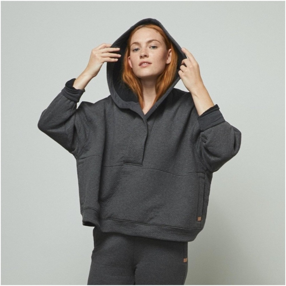 Lunya Restore Double Faced Thermal Pullover Hoodie Charcoal Gray XS/S